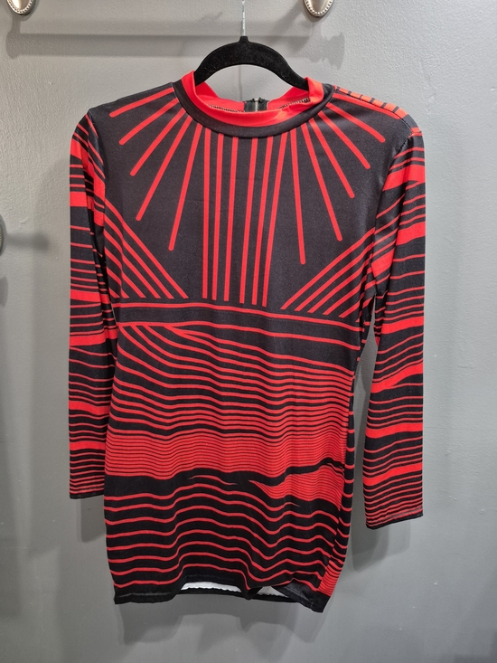Dresses & Skirts - Red and Black Striped Geometric Mini Dress Satin Like Material Size Medium